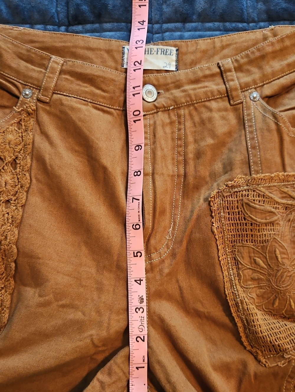 We The Free Great Escape Wide Leg Jeans | Rust Brown | Lace Inset | Size 29 - Picture 8 of 11